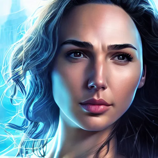 Image similar to a close up face of gal gadot as kara zor-el from Kryptonian by Stanley Artgerm Lau, WLOP, Rossdraws, James Jean, Andrei Riabovitchev, Marc Simonetti, Yoshitaka Amano, ArtStation, CGSociety, Full body shot