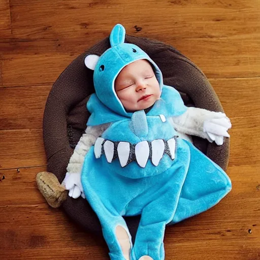 Image similar to cute and cuddly shark cub dressed like a baby