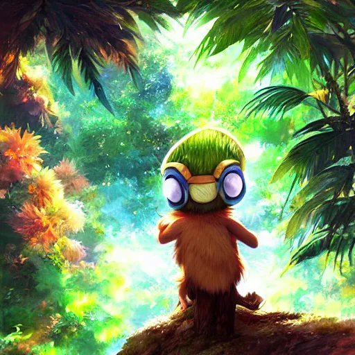 Image similar to disco diffusion painting of teemo in the jungle by makoto shinkai, masterpiece, contest award winner