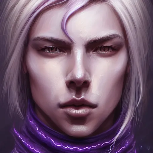 Image similar to portrait of an androgynous human mage, with dirty blonde hair, purple eyes, dnd, high fatnasy, intricate, elegant, highly detailed, digital painting, artstation, concept art, smooth, sharp focus, illustration, by anato finnstark, boissb - blanca. j, cindy avelino, clint cearley, anna podedworna