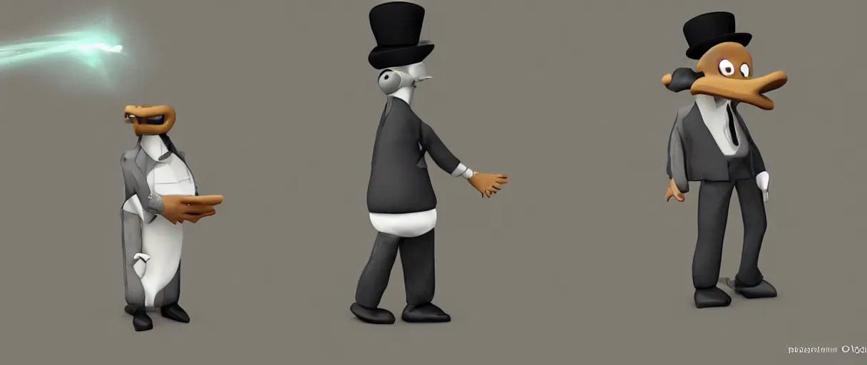 Prompt: a strange anthropomorphic platypus creature wearing a suit and bowler hat going to job interview | unreal engine:.7