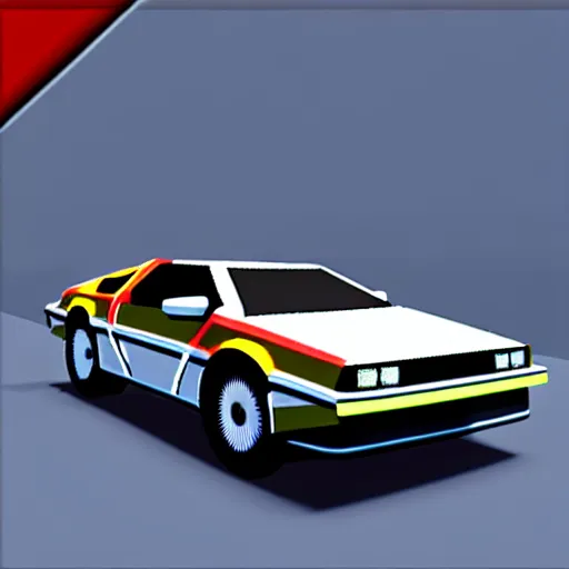 Image similar to back to the future delorean, mario kart 6 4 screenshot, low poly, aliased