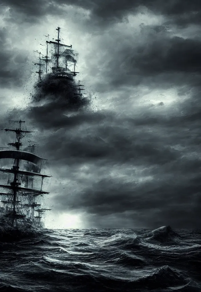 Prompt: kraken devours a ship in a storm, dark and mysterious, atmospheric, ominous, eerie, cinematic, cinematic, 4k, ultra detail, ultra realistic