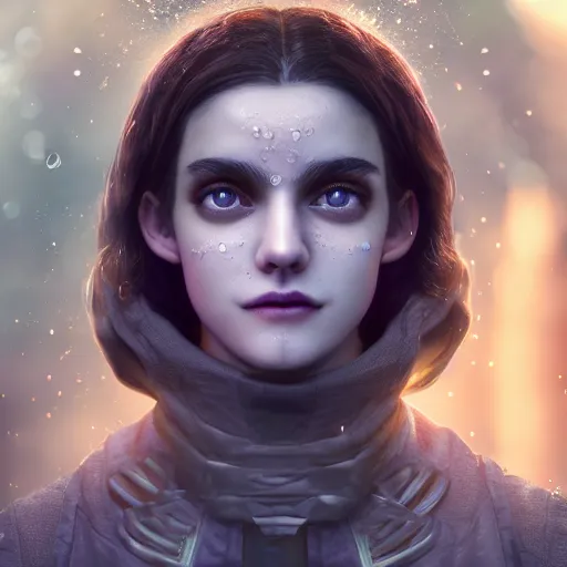 Prompt: Teenage female Mage, outdoors lighting, astral background, symmetrical face and body, confident, smile, detailed moisture, detailed droplets, detailed intricate hair strands, DSLR, ray tracing reflections, eye reflections, focused, unreal engine 5, vfx, post processing, post production, Arcane Style, 8k