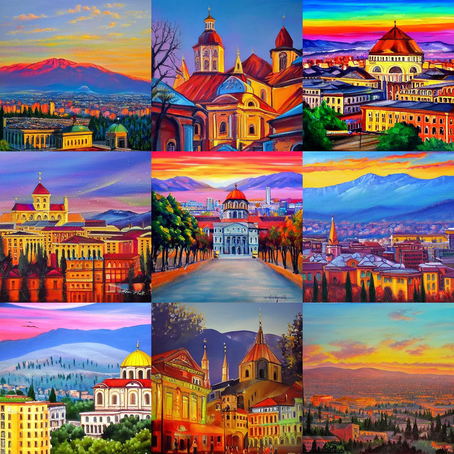 Prompt: beautiful painting of Sofia, Bulgaria at dawn