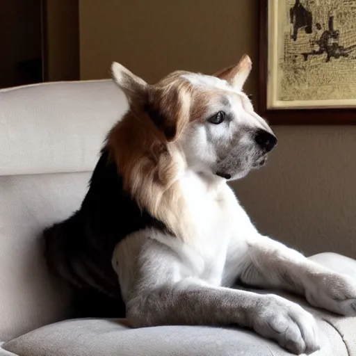 Image similar to cozy picture of older handsome lord richard is sitting gracefully on a sofa