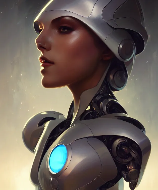 Image similar to Robot futuristic portrait, highly detailed, digital painting, artstation, concept art, smooth, sharp focus, illustration, art by artgerm and greg rutkowski and alphonse mucha