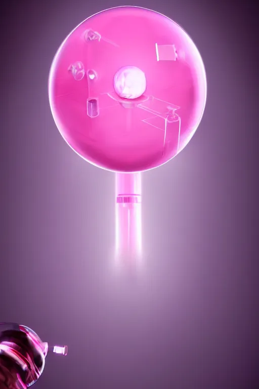 Image similar to Pink Vapor Inhalation Robot in a Medical Laboratory Connected to a Spherical Bottle of Pink Liquid by a Tube, Pink Vapor Leaking from an Oxygen Mask, fantasy, magic, ultra detailed, digital art, trending on artstation, illustration