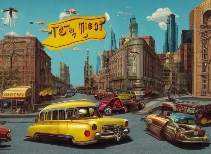 Image similar to 🚕🚎⛽🛣, lowbrow, matte painting, 3 - d highly detailed, in the style of mark ryden,