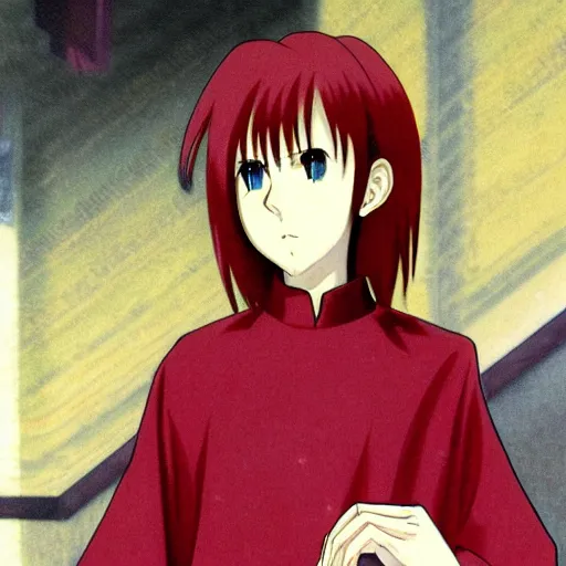 Image similar to portrait of hisui from tsukihime, detailed concept art by hayao miyazaki, intricate, beautiful