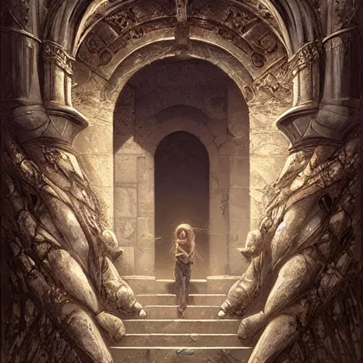 Prompt: epic masterpiece of cinematographic hyperrealism where an archeologist finds a goblet of immortality in an ancient crypt. realistic shaded lighting poster by craig mallismo, artgerm, jeremy lipkin and michael garmash, unreal engine, detailed and intricate environment, digital art, art station trends, horror, matte