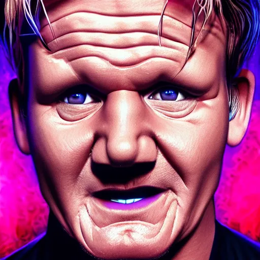 Image similar to photorealistic gordon ramsay is satan. hyperdetailed photorealism, 1 0 8 megapixels, amazing depth, high resolution, 3 d shading, 3 d finalrender, 3 d cinematic lighting, glowing rich colors, psychedelic overtones, artstation concept art.