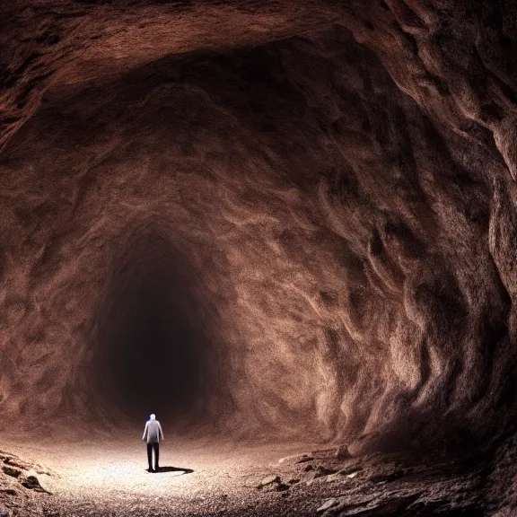 Prompt: portrait of a humanoid alien walking trough a beautiful cave