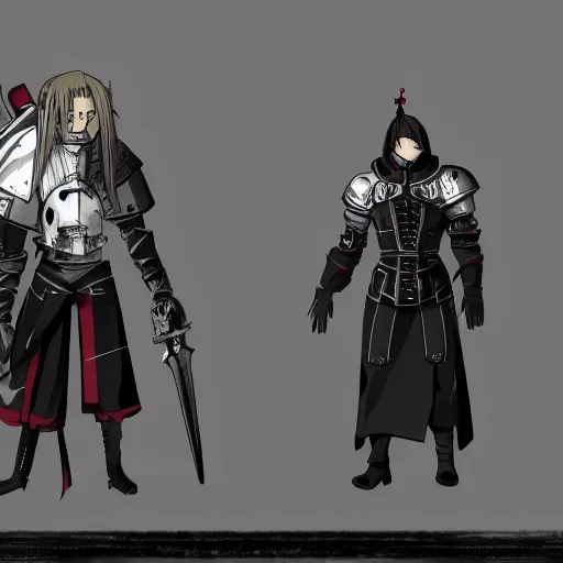 Image similar to Edward and Alphonse from Fullmetal Alchemist in Dark Souls 3, artstation, gothic, horror, fantasy, 4k, cinematic, unreal engine