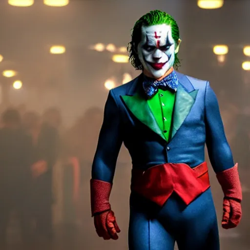 Image similar to mario lopez as the joker, 8 k, movie still