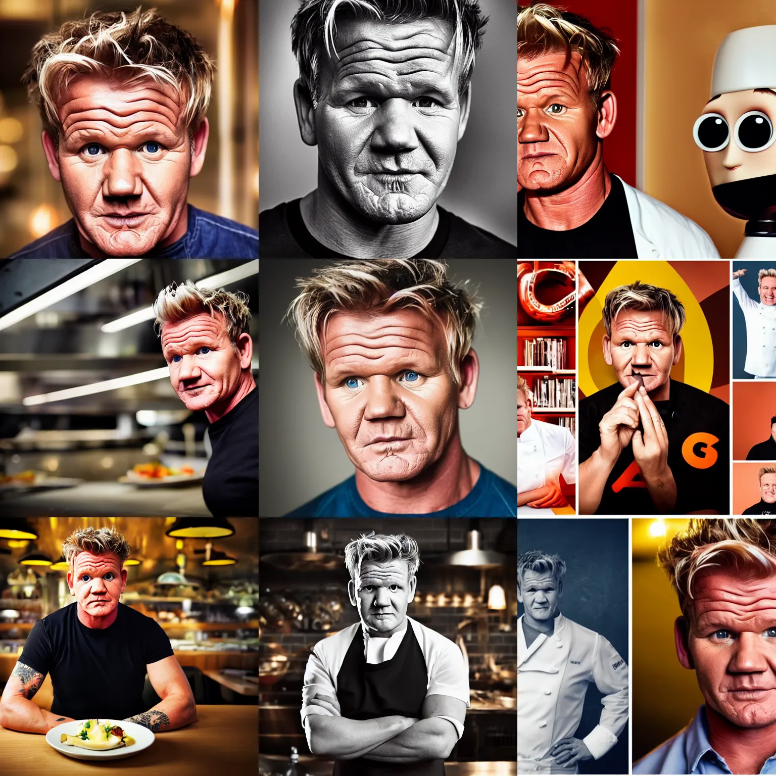 Prompt: Gordon Ramsay in the style of a Pixar character, portrait photography, bokeh, depth of field