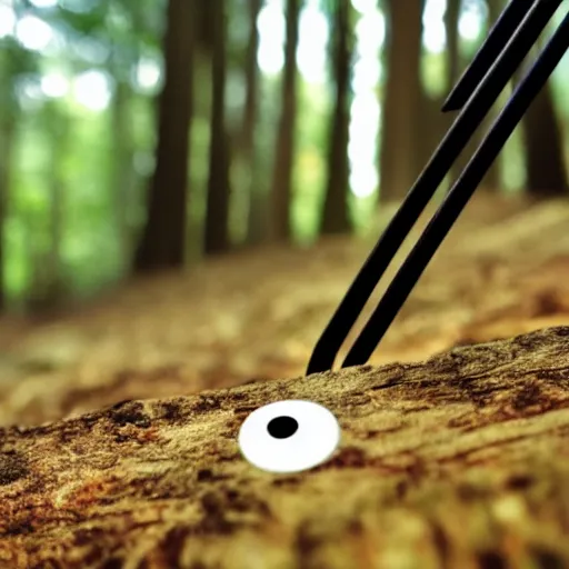 Prompt: office paperclip, paperclip, googly eyes, in the woods, photography, depth of field, 4 k resolution