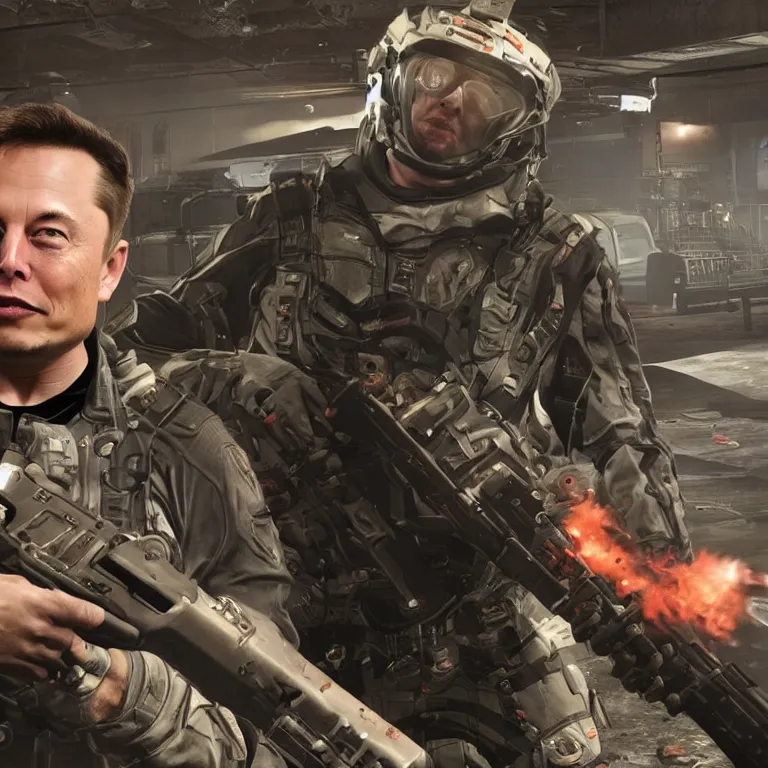 Prompt: Elon Musk in Call of Duty Black Ops zombies