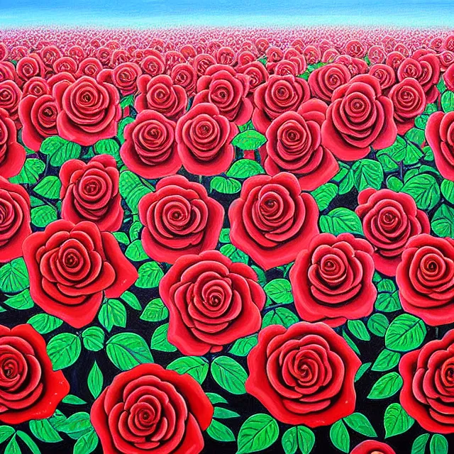 Image similar to a beautiful painting hundreds of roses in the rose garden are like small bristles, by kusama miyama realistic oil painting