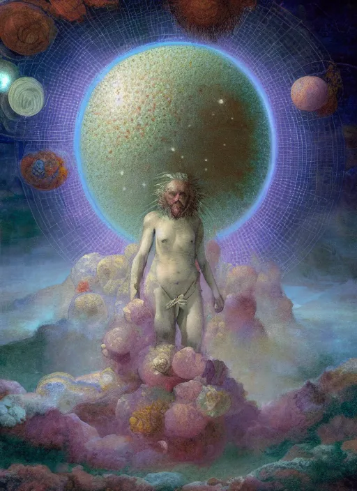 Image similar to antediluvian occult cosmology, panspermia, by robert hooke and ernst haeckel and agostino arrivabene and joaquin sorolla, rule of thirds, vivid colours, atmospheric, digital painting, artstation, concept art, smooth, soft focus, negative space, illustration, digital painting