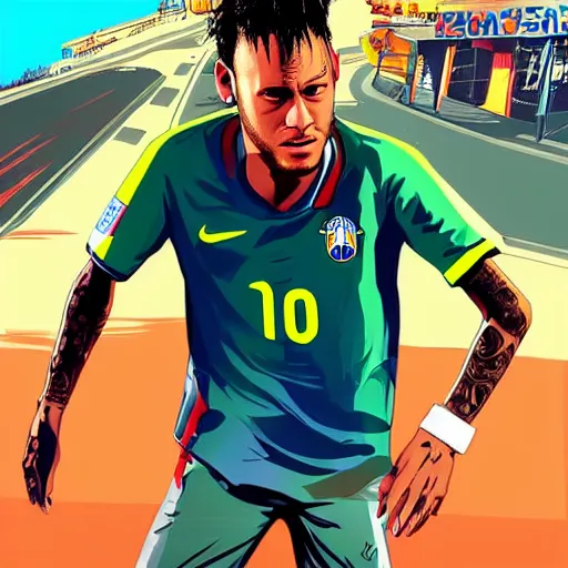 Image similar to Neymar in GTA San Andreas , cover art by Stephen Bliss, artstation, no text