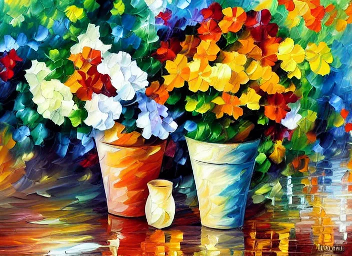 Image similar to A flowerpot designed by Leonid Afremov