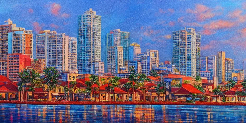 Prompt: colombo sri lanka cityscape, ocean, art by vladimir tretchikoff