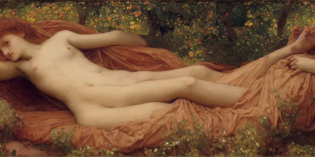 Image similar to The Tomb of Ulalume in the style of George Frederick Watts, Edgard Maxence, Lord Frederick Leighton, oil on canvas, 1890, 4K resolution