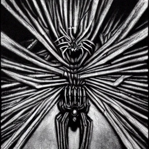 Prompt: spider monster, dark by H.R. Giger