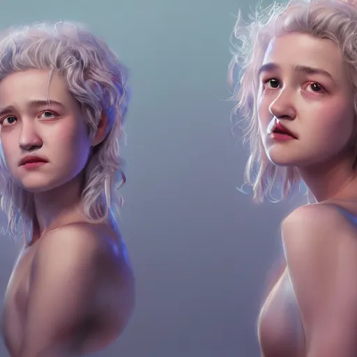 Image similar to julia garner starring as delirium of the endless, made by stanley artgerm lau, wlop, rossdraws, artstation, cgsociety, concept art, cgsociety, octane render, trending on artstation, artstationhd, artstationhq, unreal engine, 4 k, 8 k