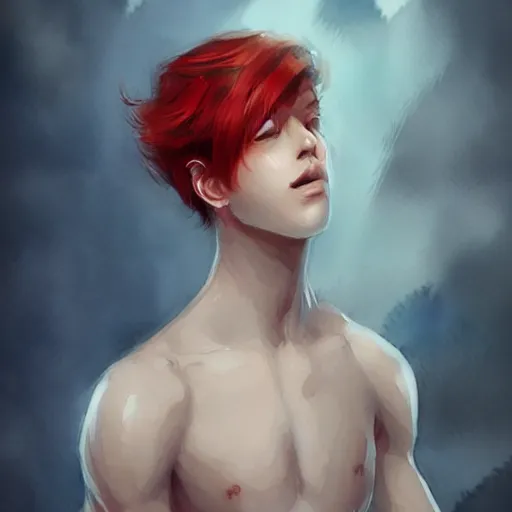 Prompt: young boy, red hair, gorgeous, amazing, elegant, intricate, highly detailed, watercolor digital painting, artstation, concept art, sharp focus, illustration, art by Ross tran