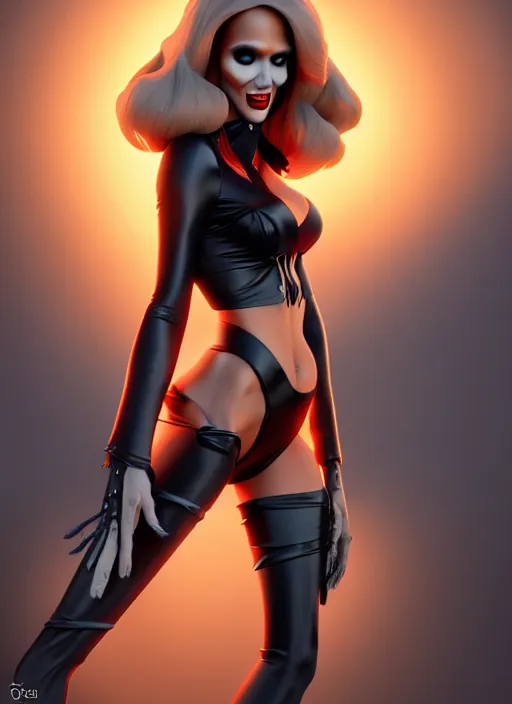 Image similar to Jessica Alba as Lady Death from coffin comics posing au naturel, in the style of Disney and Pixar Animation Studios, CGIsociety, hyper-detailed, digital art, trending on artstation, cinematic lighting, studio quality, smooth render, unreal engine 5 rendered, Red Giant, Cinema 4D, octane rendered