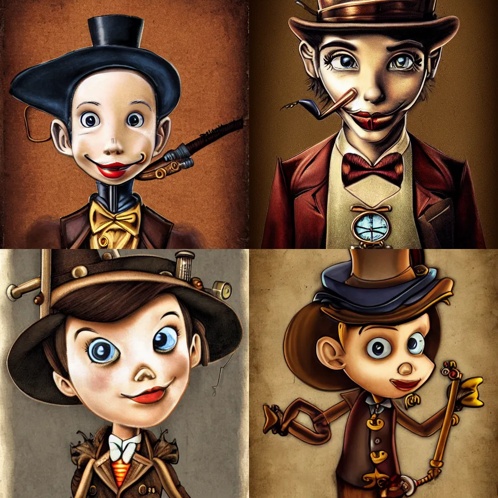 Prompt: Pinocchio steampunk portrait