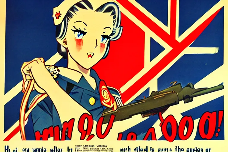 Image similar to 1940s, war, anime, poster, propaganda