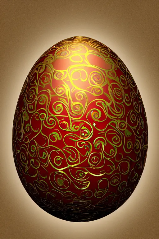 Image similar to a detailed glowing egg with swirls of red and blue emerging from the blossom of a metallic gold flower with tendrils of gold wrapping around the egg, an egg sitting on a rose made out of silver and gold, fantasy concept art, unreal engine 5, volumetric lighting, trending on artstation