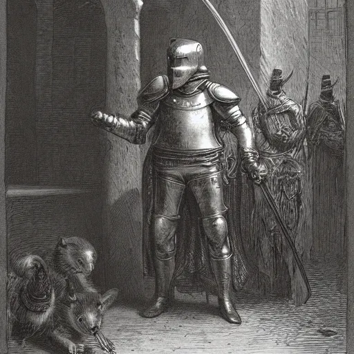 Prompt: ferret knight, by gustave dore