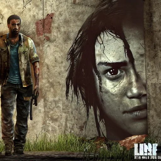 Image similar to TLOU The Last Of Us Screenshot tupac shakur from The Last Of Us full body model tupac shakur very rusty very worn out very torn texture