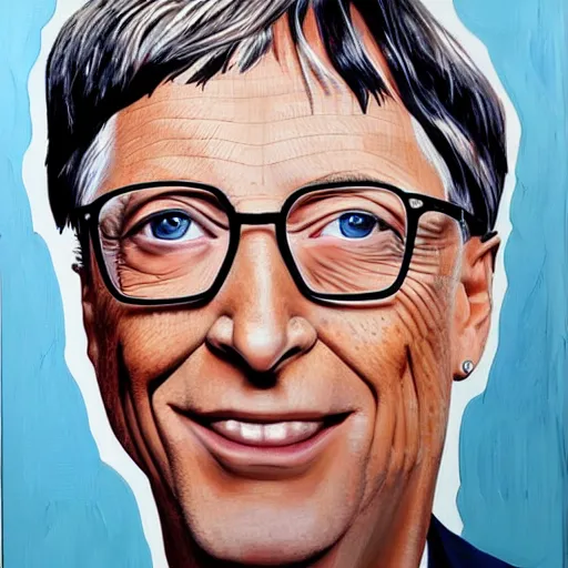 Image similar to portrait of bill gates facial details in the style of Hashim Akib textured acrylic on canvas colourful strokes