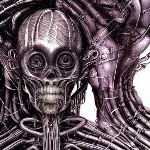 Image similar to organic android portrait by Yoshitaka Amano and HR Giger, very detailed, spooky, liminal