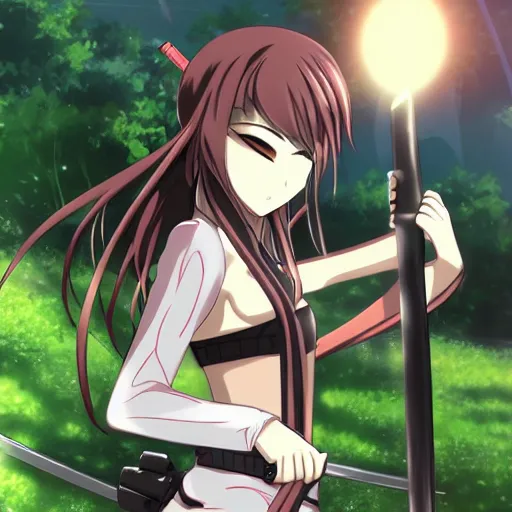 Prompt: cool anime girl using katana