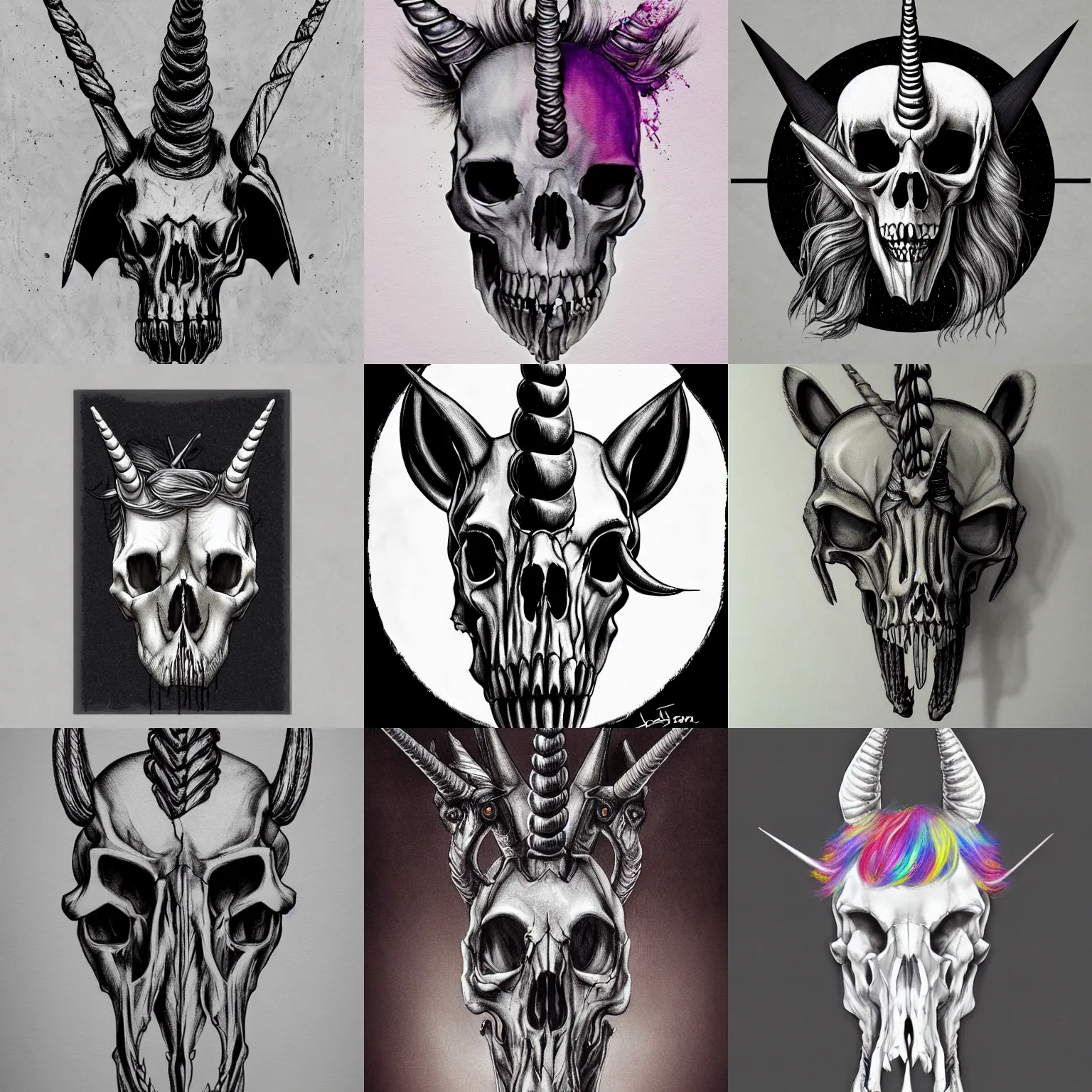 Prompt: unicorn skull by jessica josslin h r giger haas