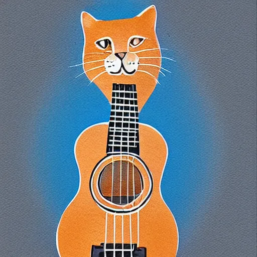 Prompt: sketch of ukulele cat