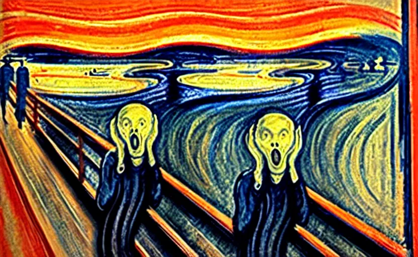 Image similar to The scream by Edward Munch reimagine in New York, acrilic painting, highly detalied