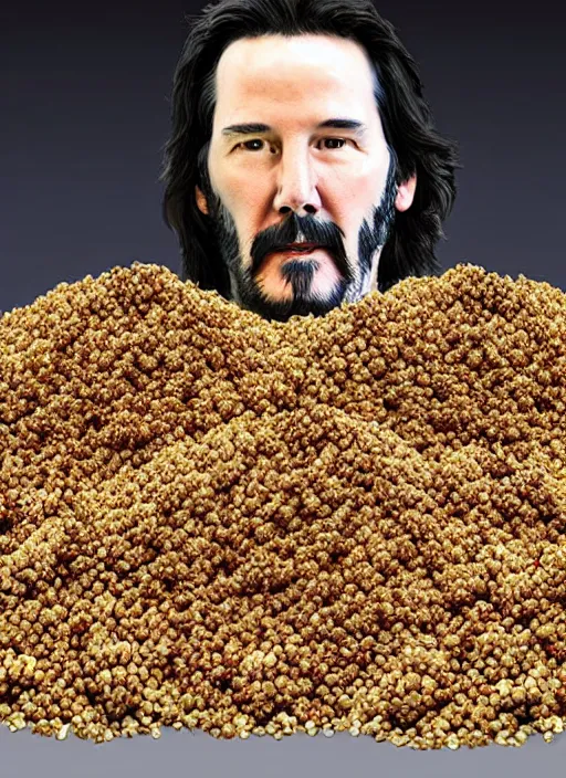 Image similar to a pile of quinoa seeds in the shape of keanu reeves