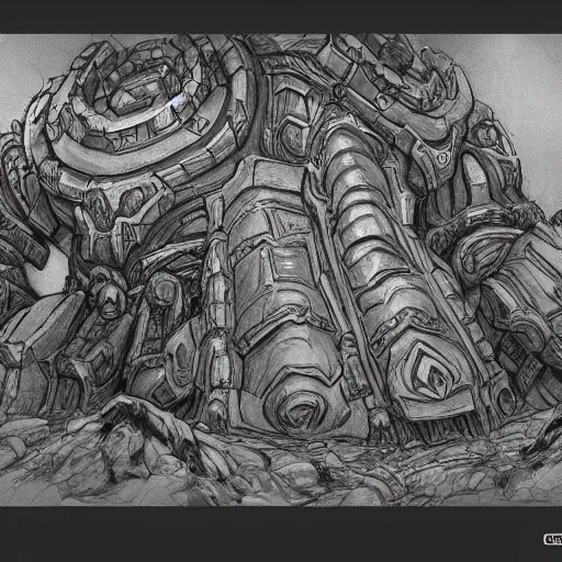 Image similar to A legion of giant sandstone golem, intricate, detailed, World of Warcraft concept art, award winning drawing, by Greg Ludkowski