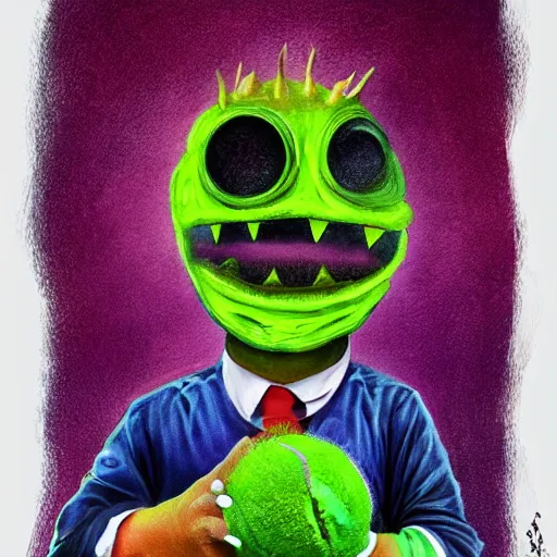 Image similar to a tennis ball monster, digital art, fantasy, magic, trending on artstation, ultra detailed, professional illustration by Basil Gogos