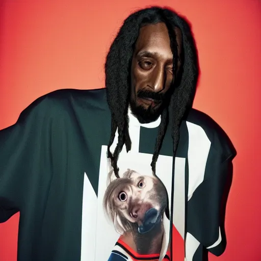 Image similar to realistic photoshoot for a new balenciaga lookbook, color film photography, portrait of a snoop dogg,red eye, in style of Campbell Addy, 35mm