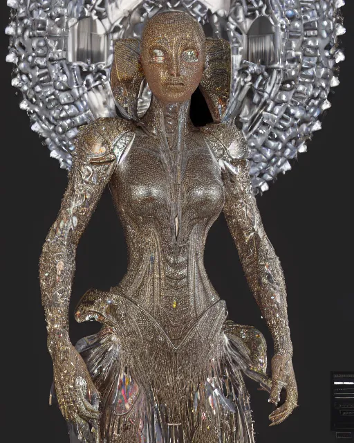 Image similar to a highly detailed metahuman 4 k close up render of an alien goddess bella hadid monument jibaro in iris van herpen dress schiaparelli in diamonds crystals swarovski and jewelry iridescent in style of alphonse mucha gustav klimt trending on artstation made in unreal engine 4