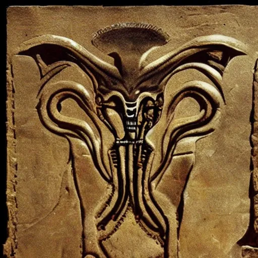 Image similar to ancient egyptian art of xenomorph giger alien