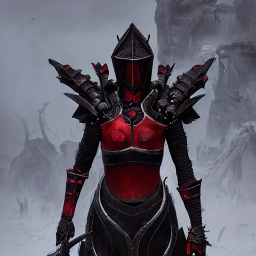 Image similar to hyperrealistic mixed media image of black red daedra armor from skyrim, stunning 3 d render inspired art by greg rutkowski and xiang duan and thomas eakes, perfect facial symmetry, flesh texture, realistic, highly detailed attributes and atmosphere, dim volumetric cinematic lighting, 8 k octane detailed render, post - processing, masterpiece,